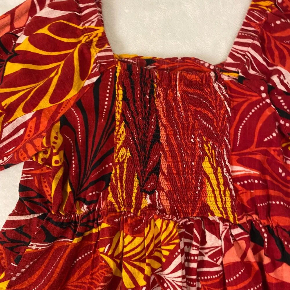 Mlle Gabrielle 1X Tropical Peasant Mini Dress Puff Sleeve Coastal Vacation - Picture 5 of 9